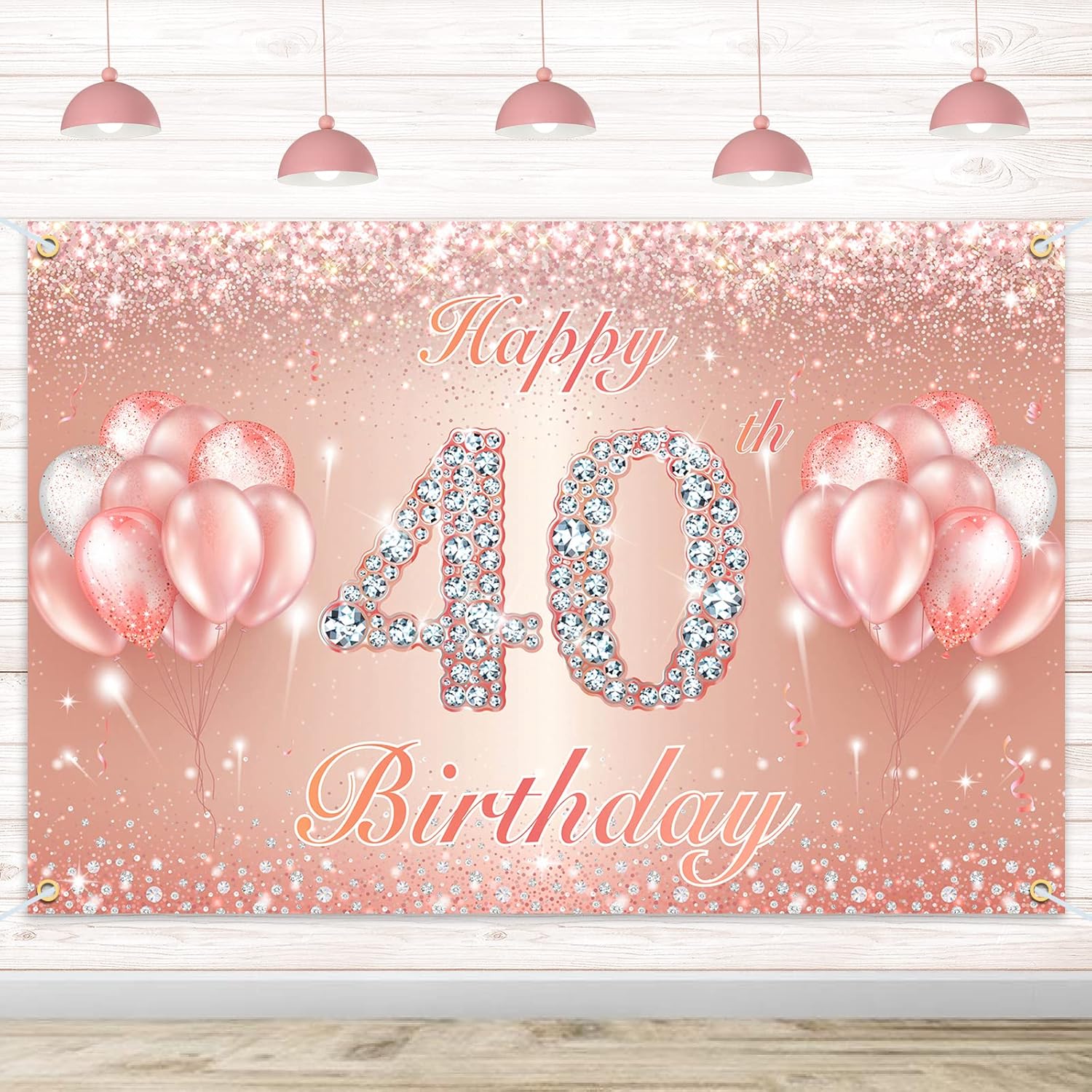 Happy 40th Birthday Banner Backdrop - 40 Birthday Party Decorations Supplies for Women or Men - Rose Gold 4 x 6ft