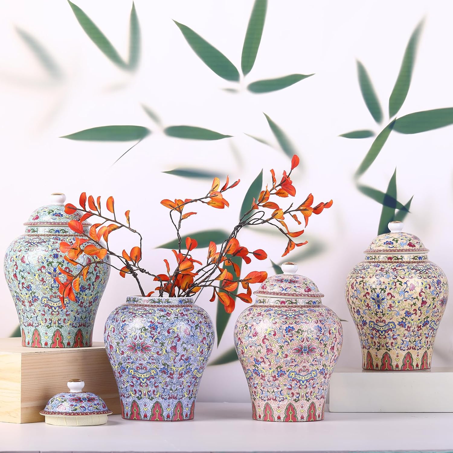Colorful Enamel Ginger Jar with Lid-Chinoiserie Decorative Jar for Home Decor,Available in 4 Vibrant Colors (Pink)