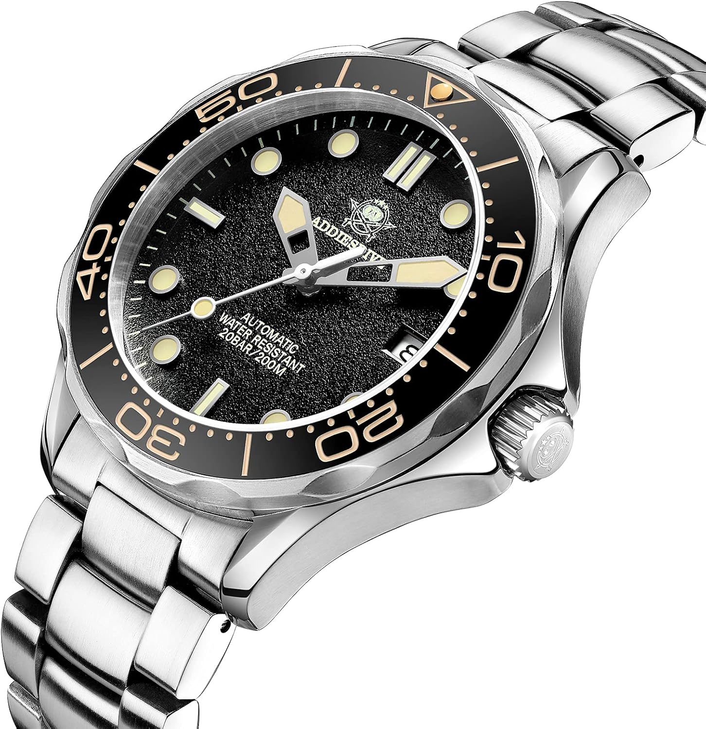 ADDIESDIVE Uomo Orologio Automatico Diver 46.6MM 3D Quadrante Strutturato Nero