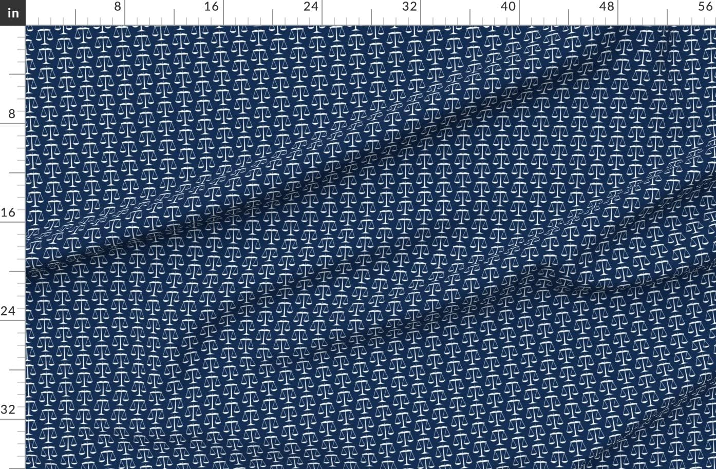 Spoonflower Fabric - White Scales Justice Navy Blue Law Courts Judge Printed on Organic Cotton Sateen Fabric by The Yard - Sewing Quilting Apparel Home Decor