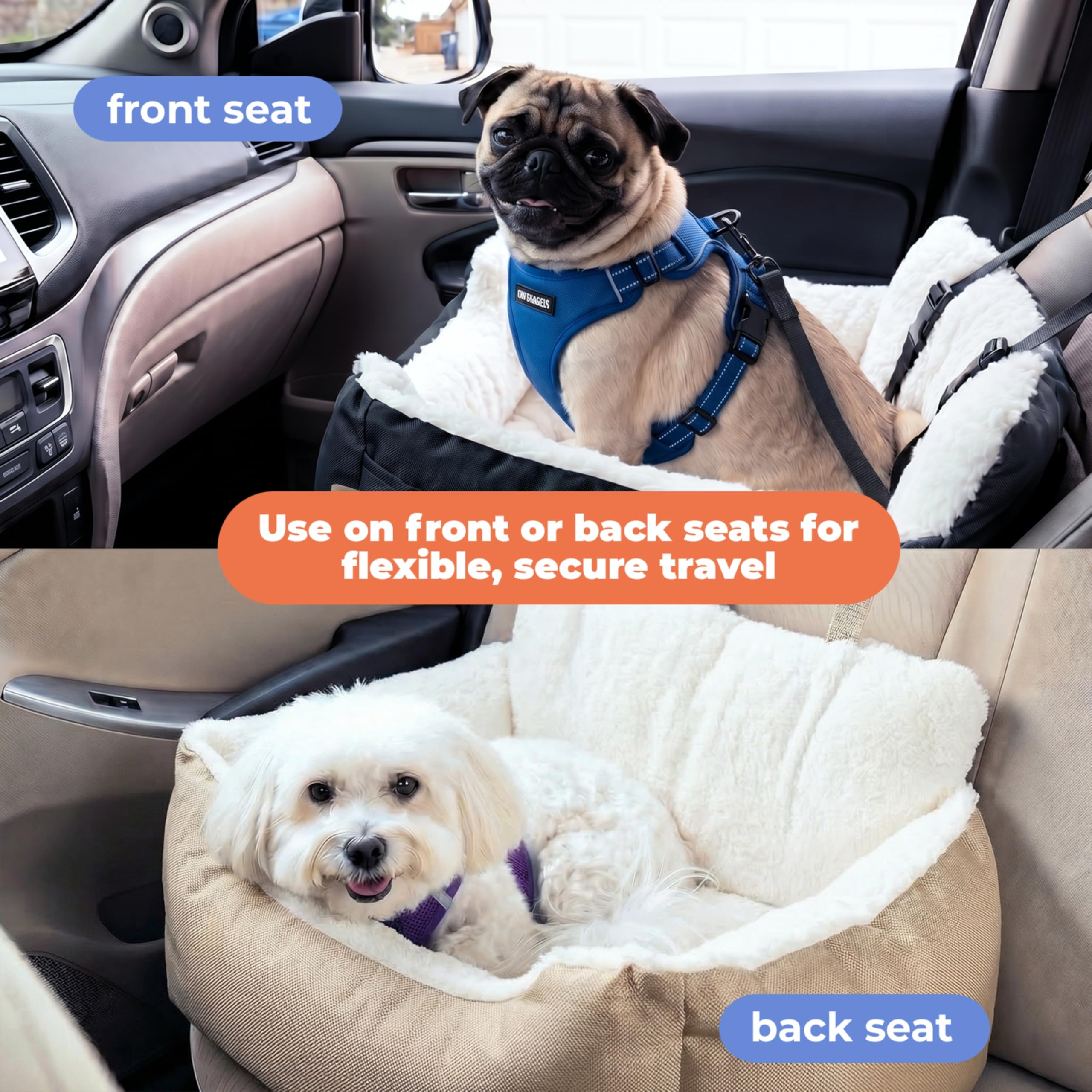 Best Pet Supplies Fotelik podwyższający dla psa do samochodu, ciężarówki i SUV-a, z miękką pluszową poduszką z wysoką poduszką i ścianami, wygodna pościel z bezpiecznymi paskami - szare