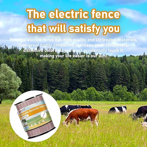 Miniatura 7 de Valla eléctrica portátil Polywire de 3280 pies, 3,280.8 ft, para cercado de ganado, animales de granja, caballos, ciervos, animales de granja,