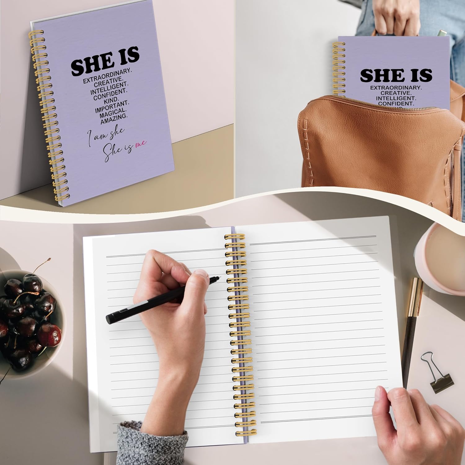 Purple Inspirational Spiral Notebook Journal, She Is Me Self Care Love Notebooks for Note Taking, Inspirational Positive Gifts for Women, Motivational Hardcover Spiral Journal 5.5x8.3 Inches - Image 4