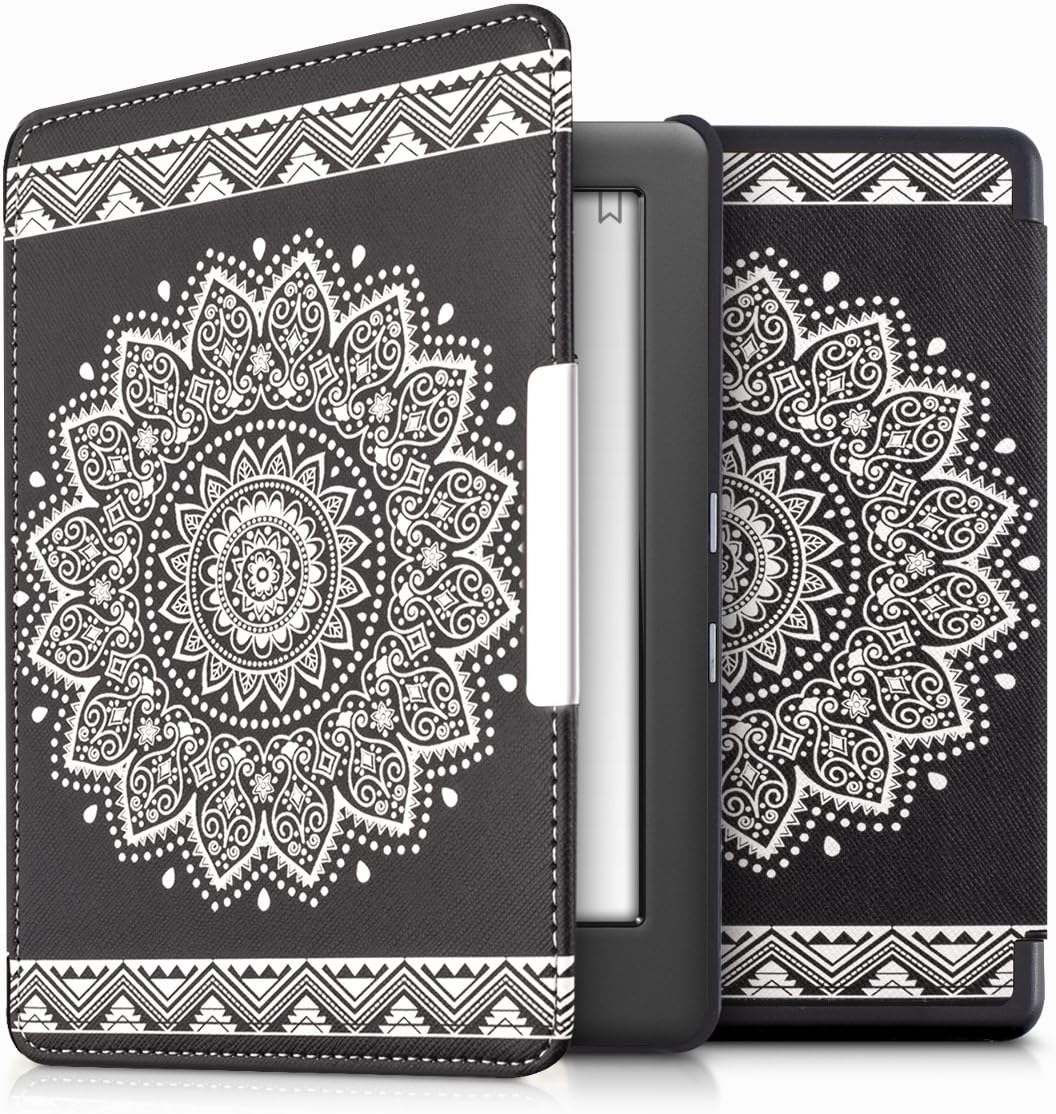 kwmobile Case Compatible with Kobo Glo HD/Touch 2.0 - Case PU e-Reader Cover - Flowers White/Black