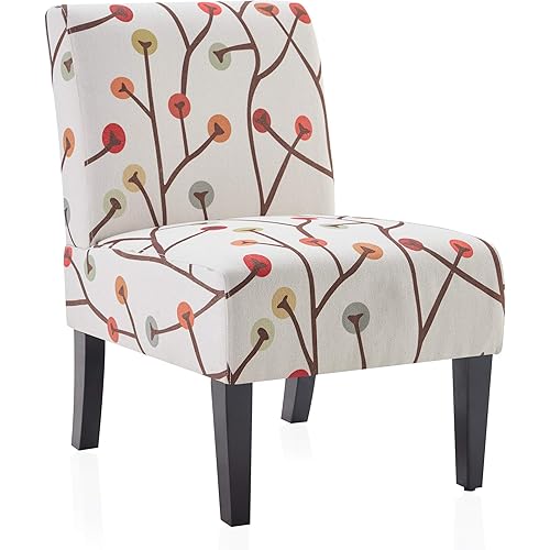 BELLEZE Modern Upholstered Slipper Accent Chair with Curved Backrest and Wood Legs, Contemporary Classic Armless Seating for Living Room or Bedroom - Andre (Floral)
