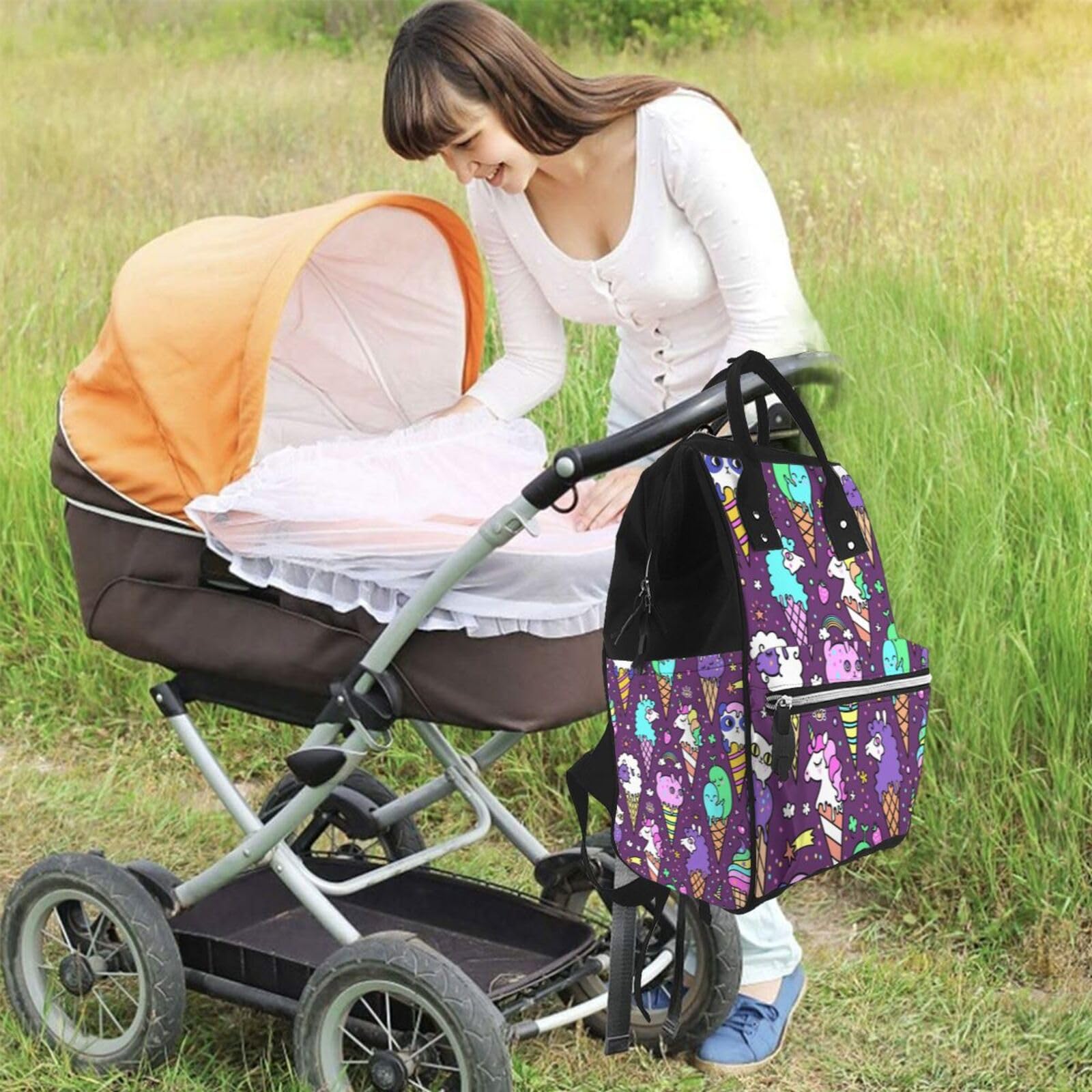 Sac à dos à langer mignon avec motif de cônes de glace avec animaux, licornes, moutons, chats, sac à dos pour femmes, hommes, sac de voyage, sac à dos pour ordinateur portable, cartable pour