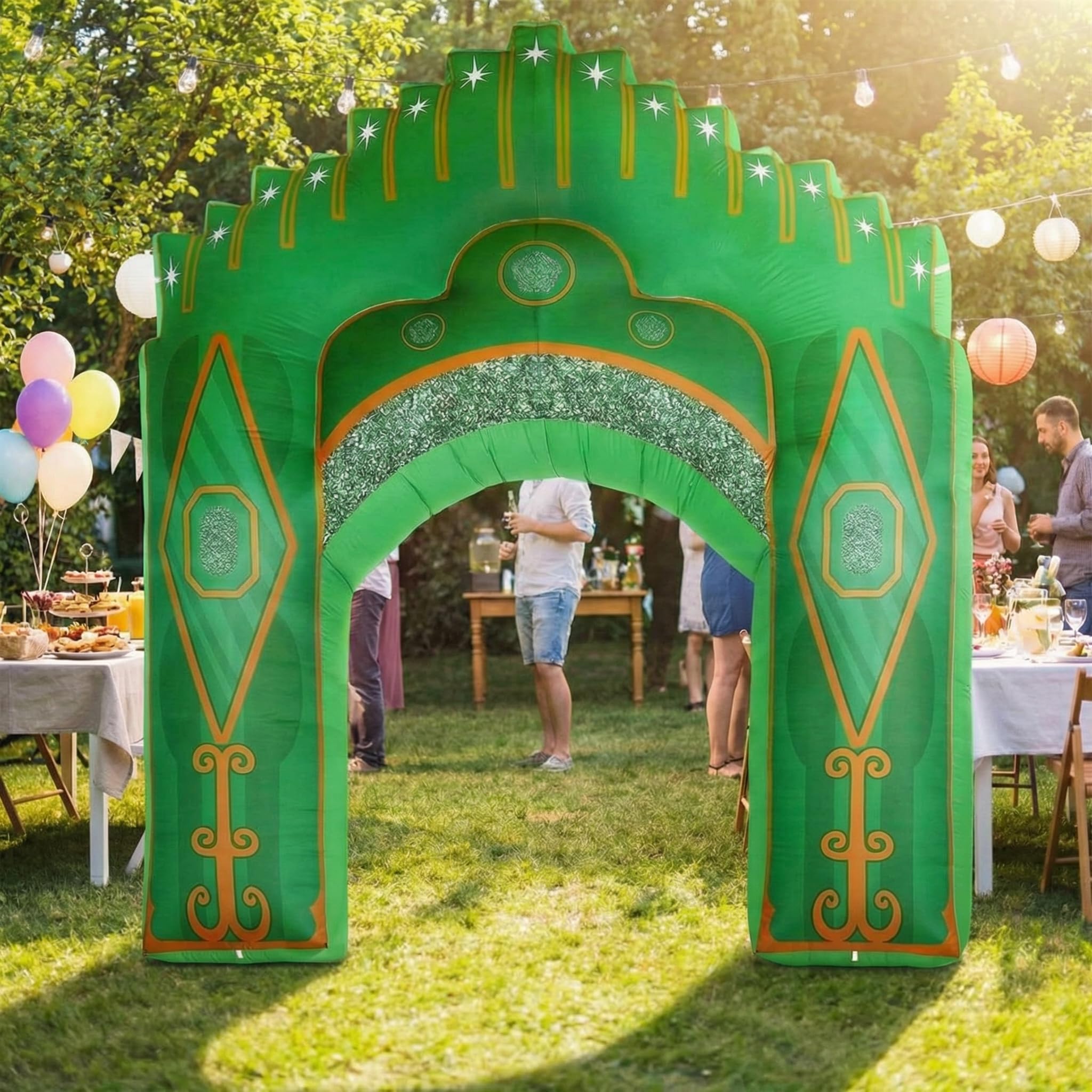 Preboun 10ft Inflatable Green Castle Emerald Green Castle Inflatables Arch Blow up Archway Built in LED Lights for Wizard Birthday St. Patrick's Fairy Tale Party Yard Garden Outdoor Decor — image 1