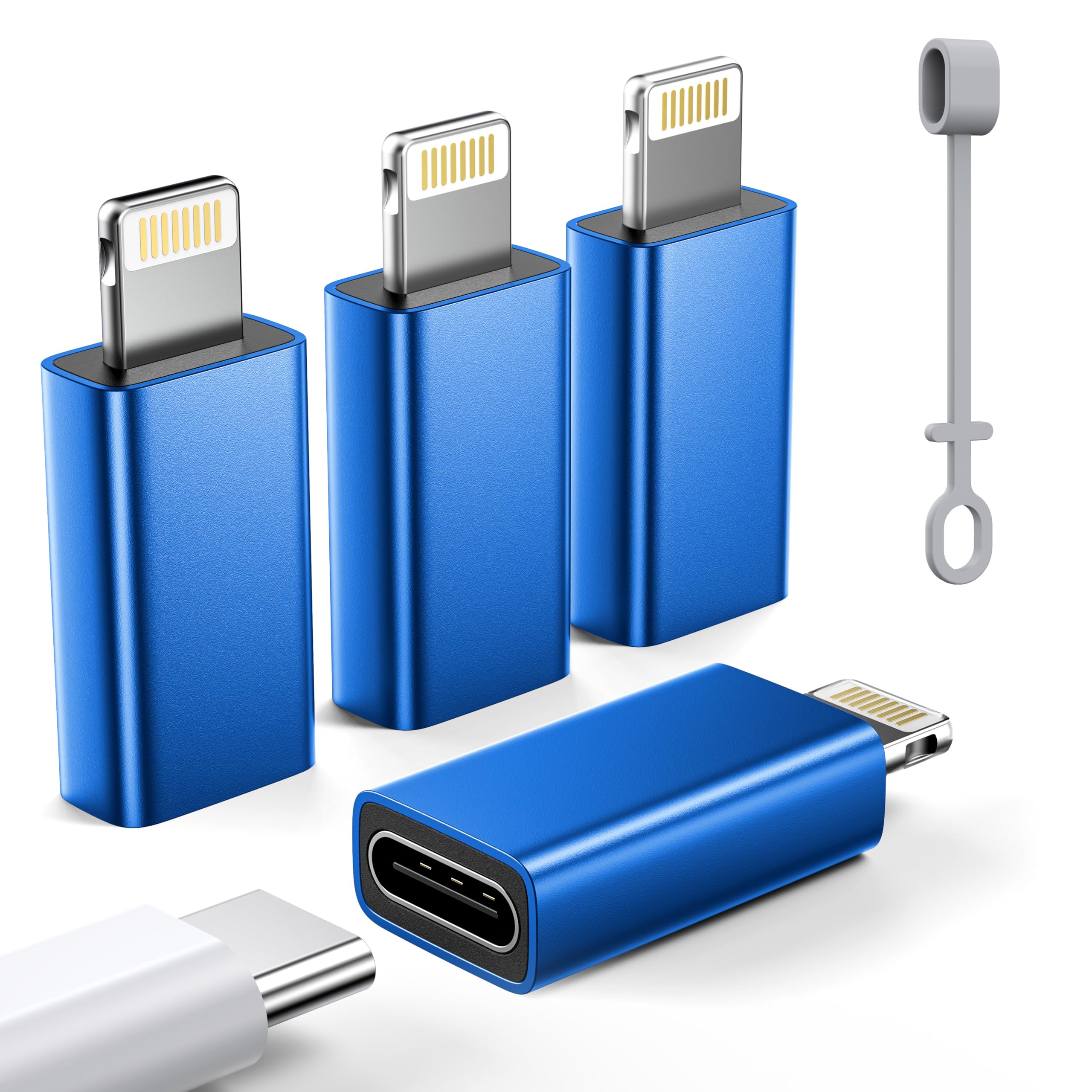 MFi Certified USB C to Lightning Adapter 4-Pack, 27W Fast Charging & Data Sync, Lightning to USB Type C Cable Adapter Compatible with iPhone 14/13/12/Pro/Max, iPad, AirPods, with Anti-Loss Lanyard