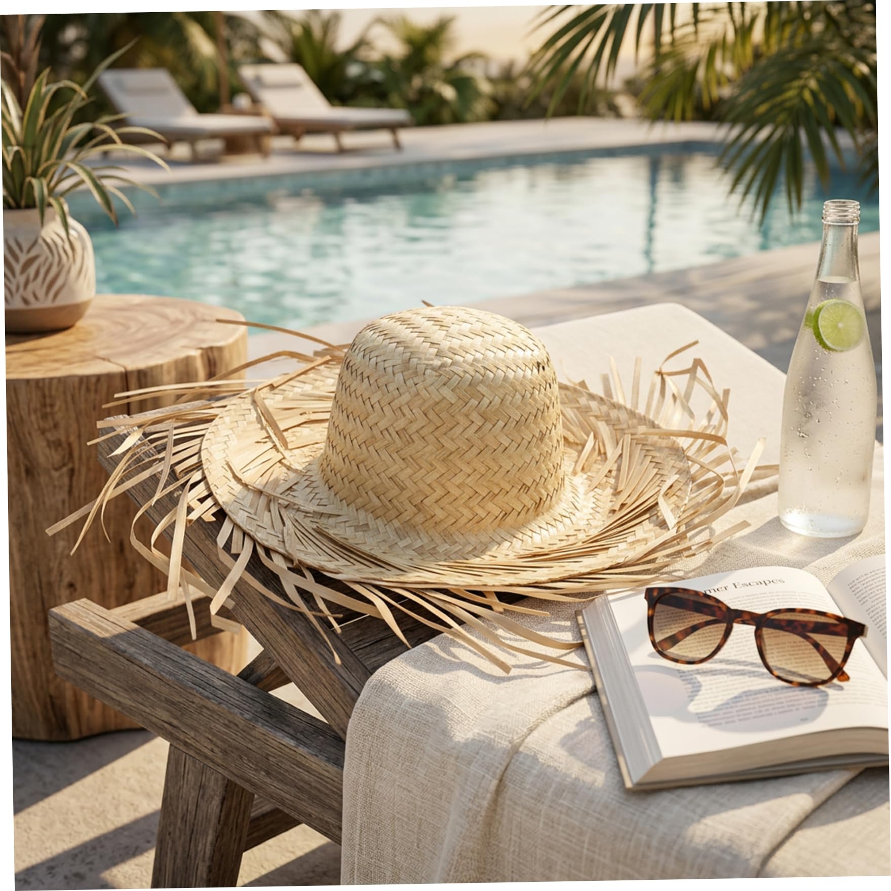 Sombrero de paja de Puerto Rico Pava, paja tejida a mano con ala con flecos para fiestas de verano, estilo sombrero mexicano, disfraz Pava Puerto Rico
