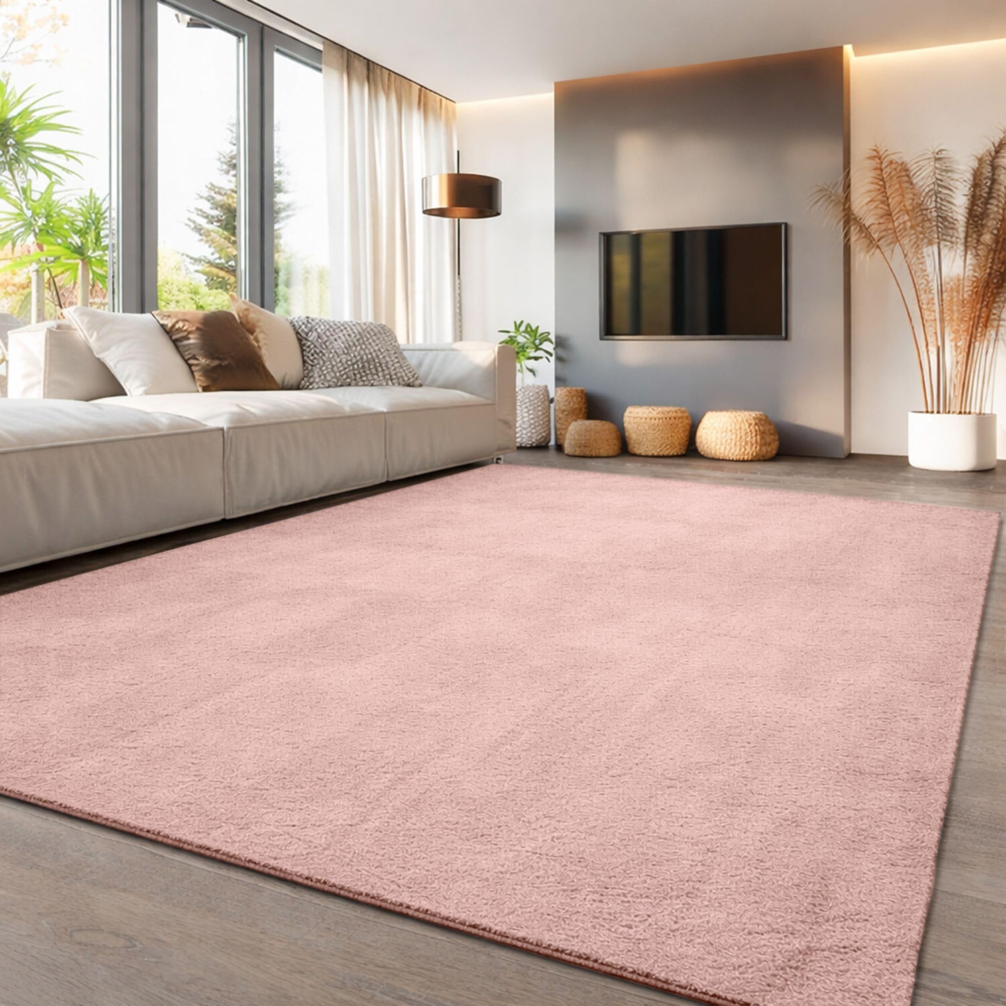 Aspire Homeware Modern Rugs Living Room 100% Polyester Rug for Bedroom Kids Room Soft Fluffy 600 GSM Anti Slip Backing Thick Pile Durable Carpet Non-Shedding Rug for Nursery Room Pink, 200x290 cm