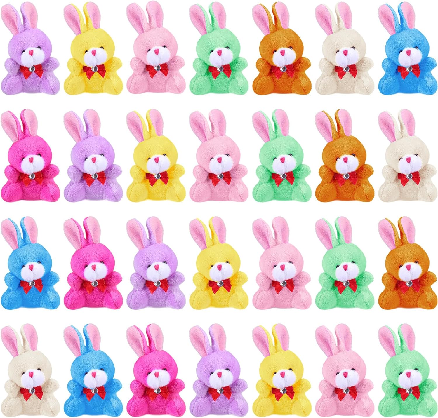 Sosation 100Pcs Easter Plush Bunny Bulk Small Stuffed Animal Bunny Colored Soft Plush Party Favor 3.54'' Mini Stuffed Rabbit for Easter Egg Filler or Baskets Filler Gift, 8 Color(Bow Style)