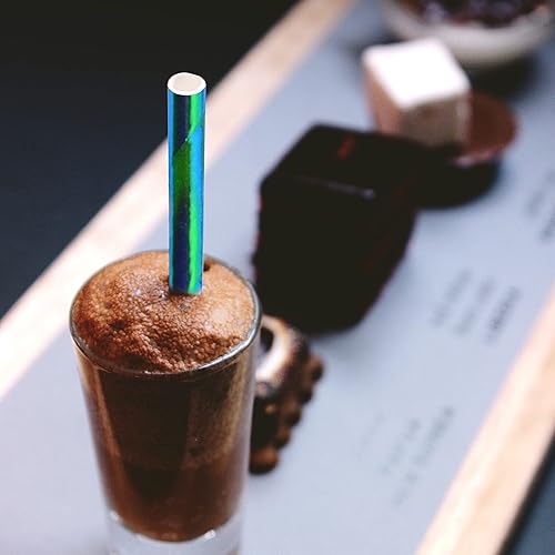 Vista 6 de Pomp Pajitas de papel decorativas 100% biodegradables color azul bebé (100 unidades) Pajitas de bebida de tamaño estándar ecológicas de larga