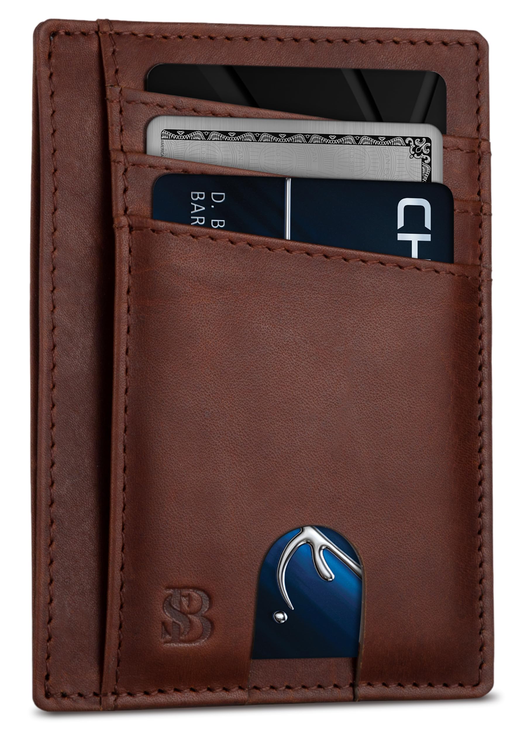 SERMAN BRANDS RFID Blocking Slim Minimalist Mens Front Pocket Wallet. Thin Card Holder. Full Grain Leather Wallets for Men (Canyon Red Maverick)