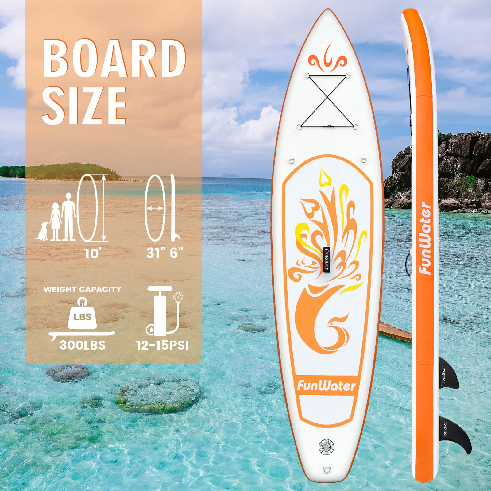 FunWater Tavola SUP Gonfiabile Surf Paddle Board Inflatable, Ultralight SUP per tutti i livelli con Due Accessori Tipo