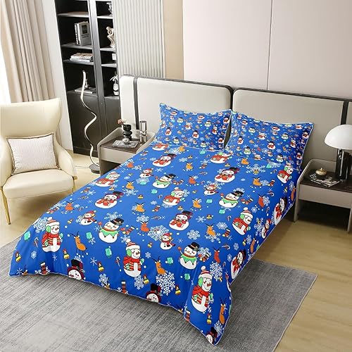Miniatura 3 de Erosebridal Juego de ropa de cama de 100 % algodón para niños, funda de edredón de copos de nieve de Navidad, funda de edredón de dibujos animados,