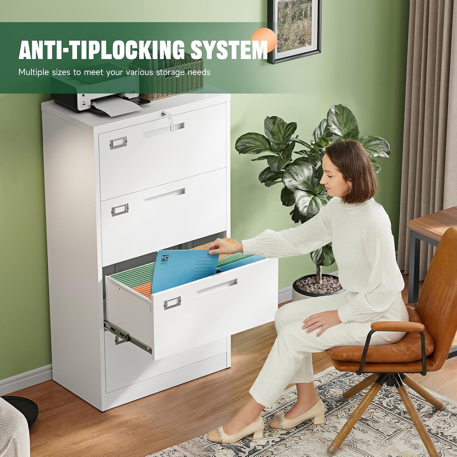Letaya 4 Drawer File Cabinets with Lock,Metal Lateral Filing Storage Cabinet Printer Stand,White Steel Home Office Cabinet for Hanging Files Letter/Legal/A4 Size (White, H51.73×W28.35×D15.74)