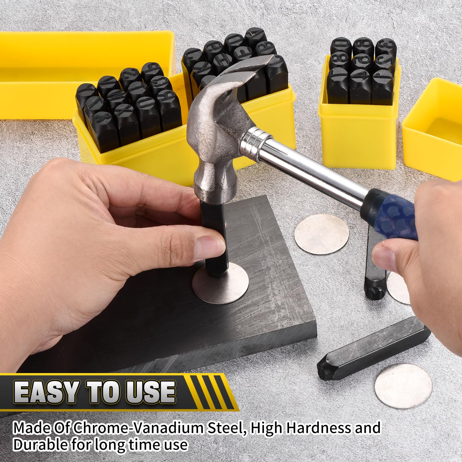 Kit de estampado de metal de 36 piezas, juego de perforadores de números y letras de acero de 10 mm, incluye alfabeto A-Z, número 0-8 y símbolo, herramienta de estampado para imprimir