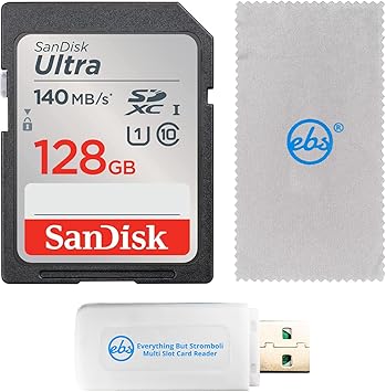 SanDisk 128GB Ultra SDXC Memory Card Works with Nikon Coolpix L340, B500, A10, L32, S7000 Camera SDSDUNB-128G-GN6IN Bundle with Everything But Stromboli Multi Slot Card Reader & Micro Fiber Cloth