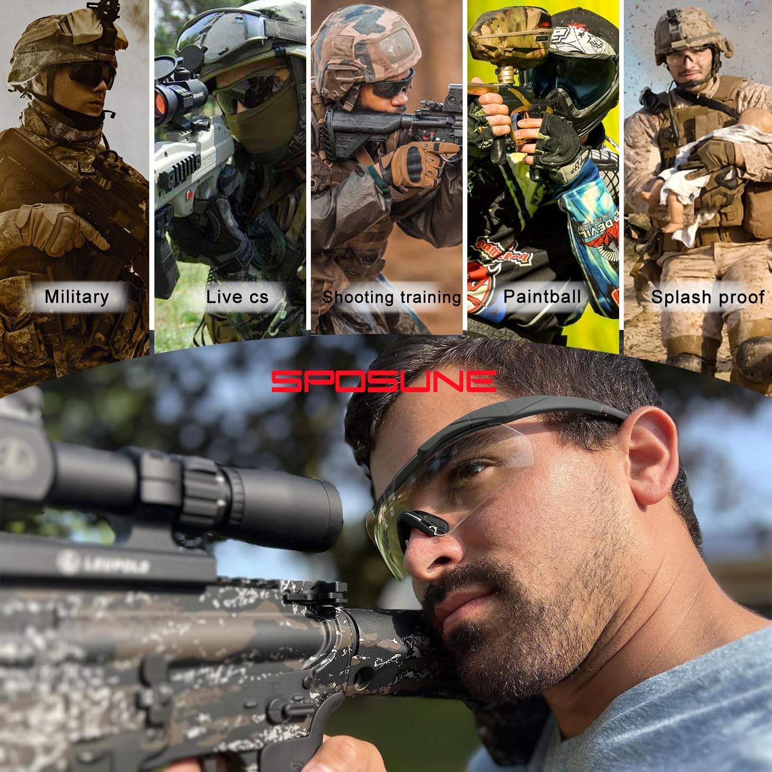 Outdoor Tactical Glasses with 3 Interchangeable Lenses, High Impact resistance Shooting Glasses, Unisex Safety Eyewear - Anti fog UV400 Eye Protection Sunglasses for Hunting Cycling Driving Compact