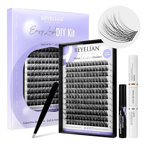 BEYELIAN Kit de extensiones de pestañas, 168 unidades, rizo D+ de 0.35-0.630 pulgadas con unión, sello, removedor y aplicador, extensiones de