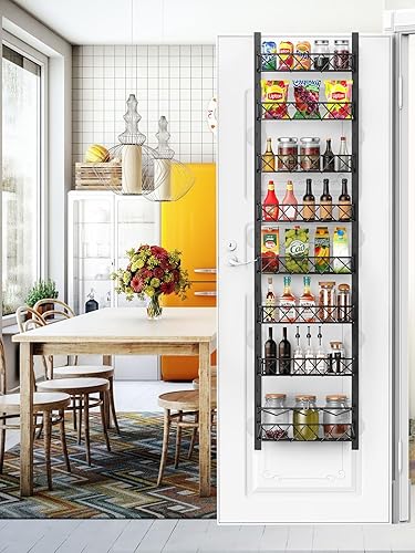 Miniatura 2 de Organizador de despensa sobre la puerta, organizador de puerta de despensa de 8 niveles con cesta ajustable, estante de metal para especias para