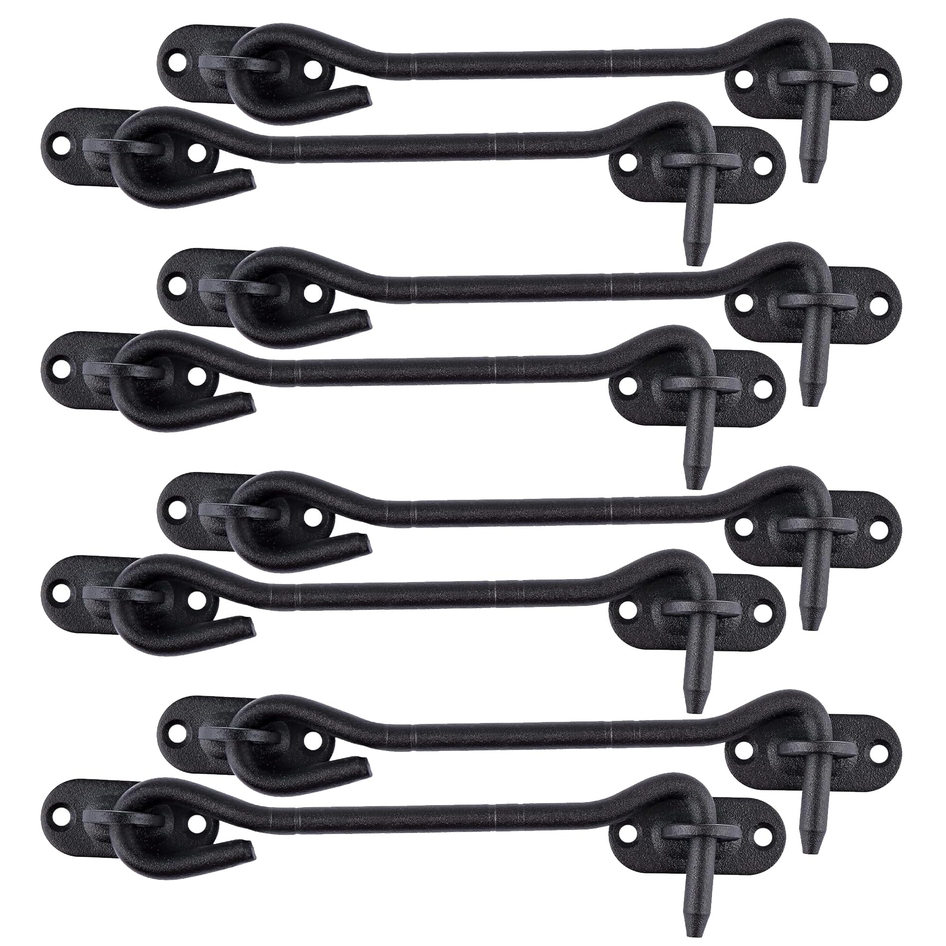 LIKERAINY Stainless Steel Cabin Hook 150 mm Gate Latch Door Lock for Sliding Barn Door Cabinet Window Shed Garden Fence Doors Black Pack of 8 pcs