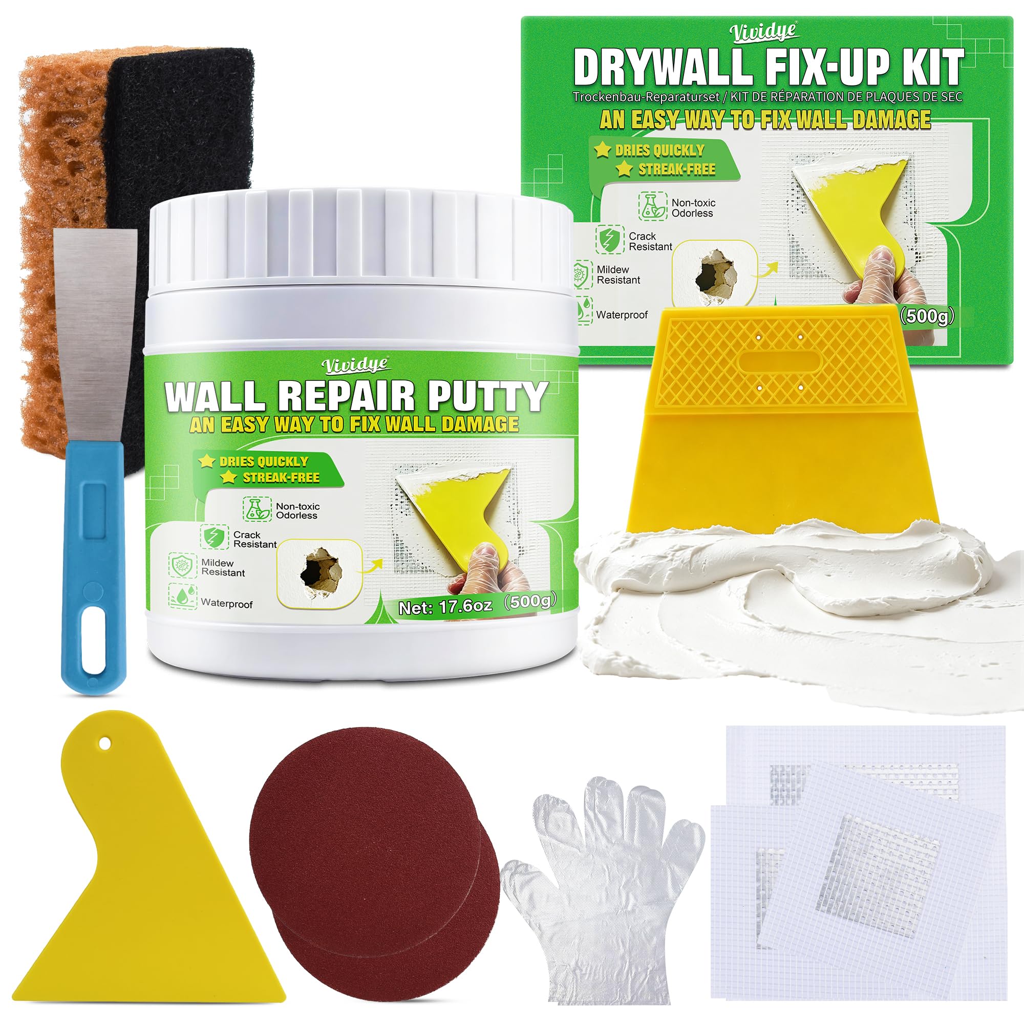 Drywall Patch Repair Kit, Spackle Kit for Cracks, Nail Holes & Dents