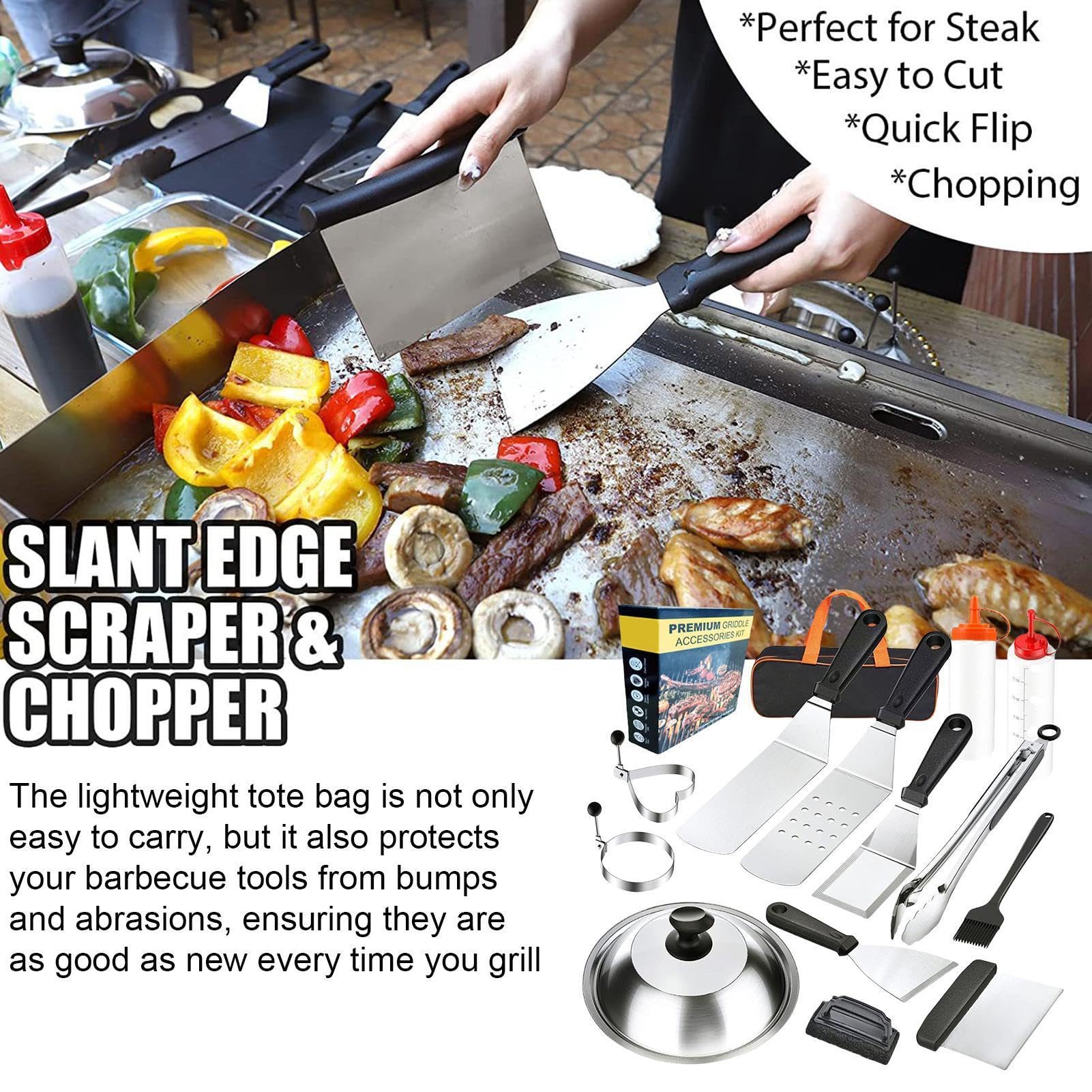 Zestaw Grillowy,Przenośny Wytrzymały Zestaw Narzędzi Grillowych Na | Zewnątrz | 14 Szt. Wytrzymała Stal Nierdzewna Mobilne Akcesoria Kuchenne Na Taras Grillowanie Warzyw Mięso Owoce Morza Kempin