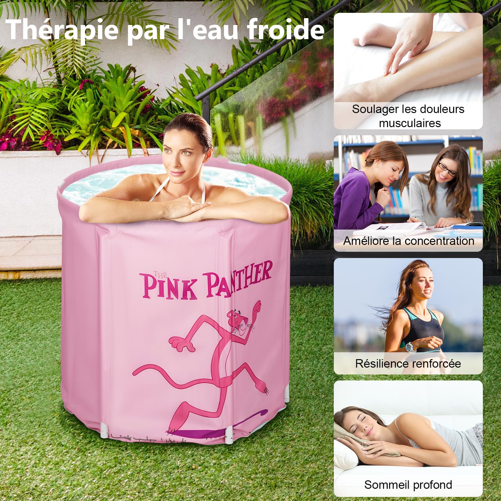 KingSaid Baignoire Pliable Adulte 70 x 65 cm Non Gonflable Baignoire Pliante en PVC pour Usage Domestique Spa pour Adultes sur Pied pour Salle de Bain (Rose flamant)