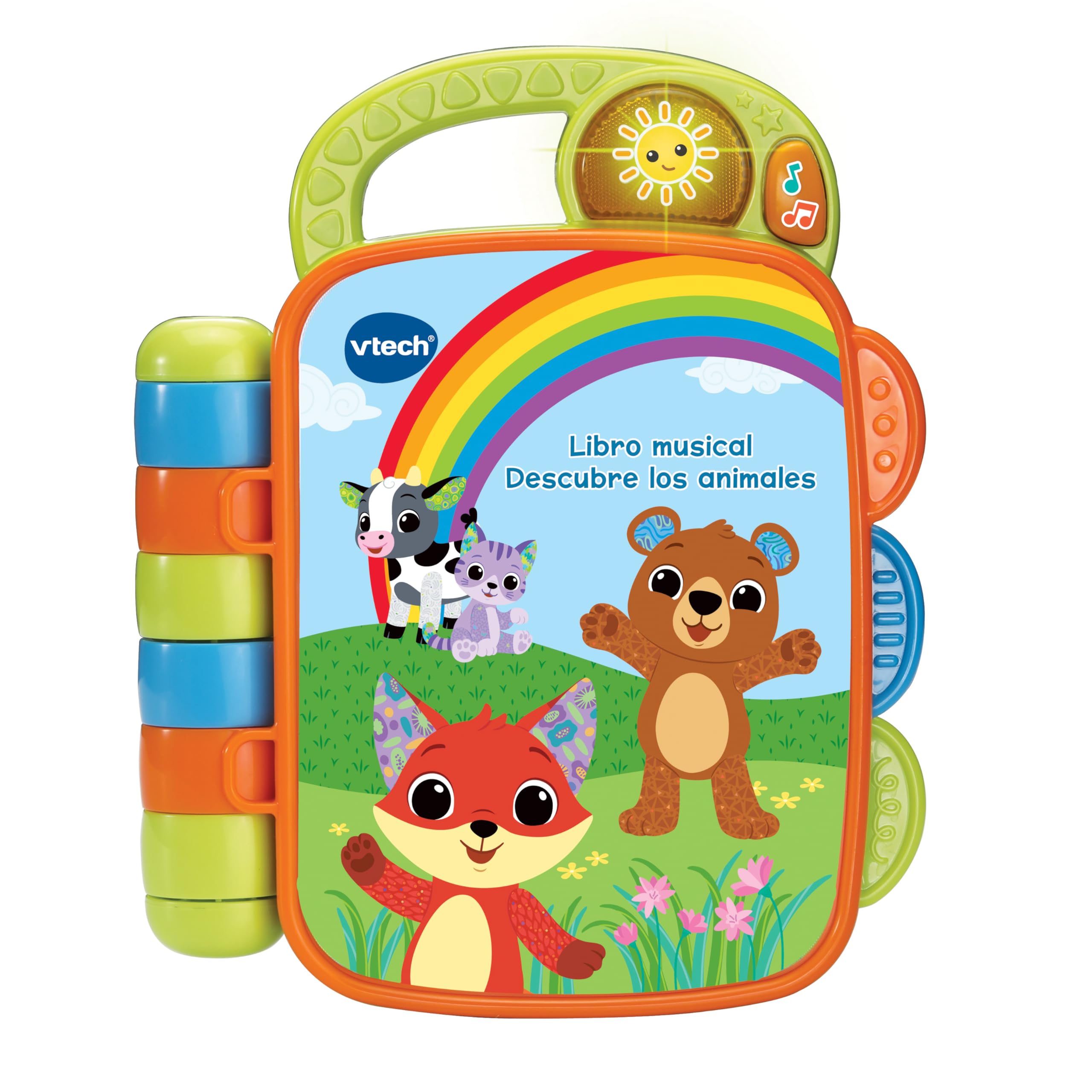 VTech-Baby Libro Musical Descubre los Animales, Libro Infantil para bebés +6 Meses, páginas interactivas, aprende el Clima, la Ropa, Animales, Colores, Versión ESP