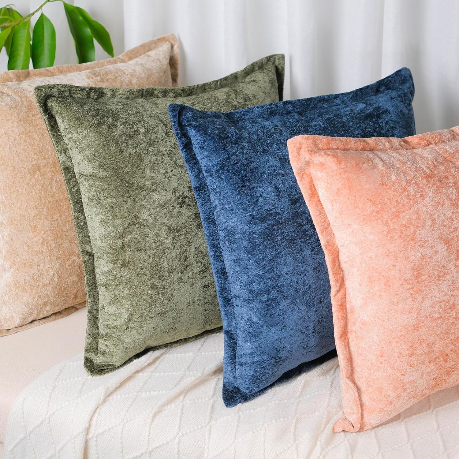 Pack of 2, Navy Blue Velvet Throw Pillow Covers 18x18 Inch Decorative Pillowcase Chenille Boho Farmhouse Cushion Covers Soft Texture Couch Cushion Case for Couch Sofa Bedroom Living Room - Image 7