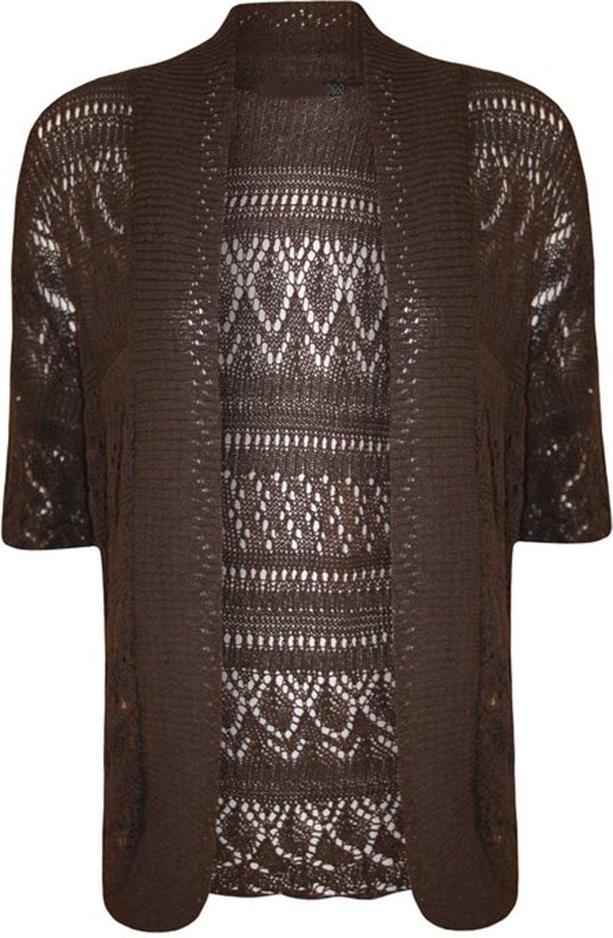 FashionMark Plus Size Women's Crochet Knitted Shrug Cardigan - Brown - 24-26