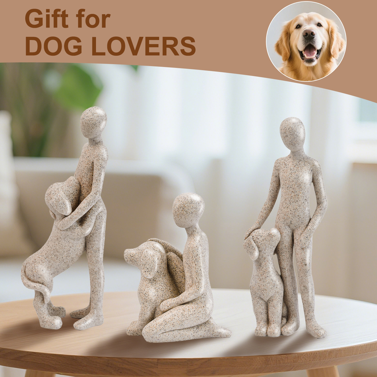 Estatua Decorativa Hombre y Perro de Resina y Piedra miniatura 7