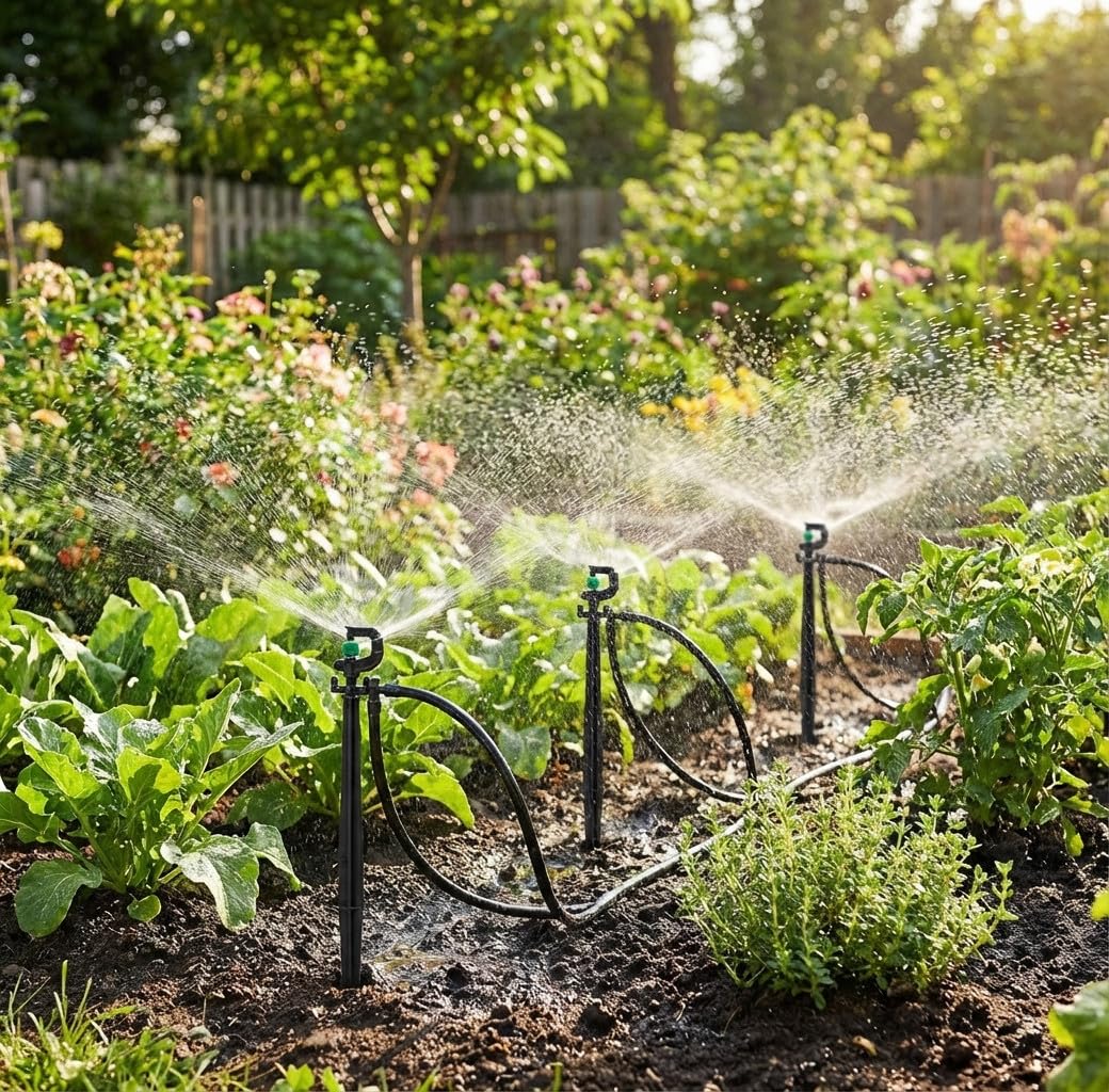 Suinga Pack 100 x MICROASPERSOR 360º montado con microtubo, estaca 40 cm para riego agricola y riego en jardineria. Caudal 73 a 125 l/h. Alcance 3 Metros
