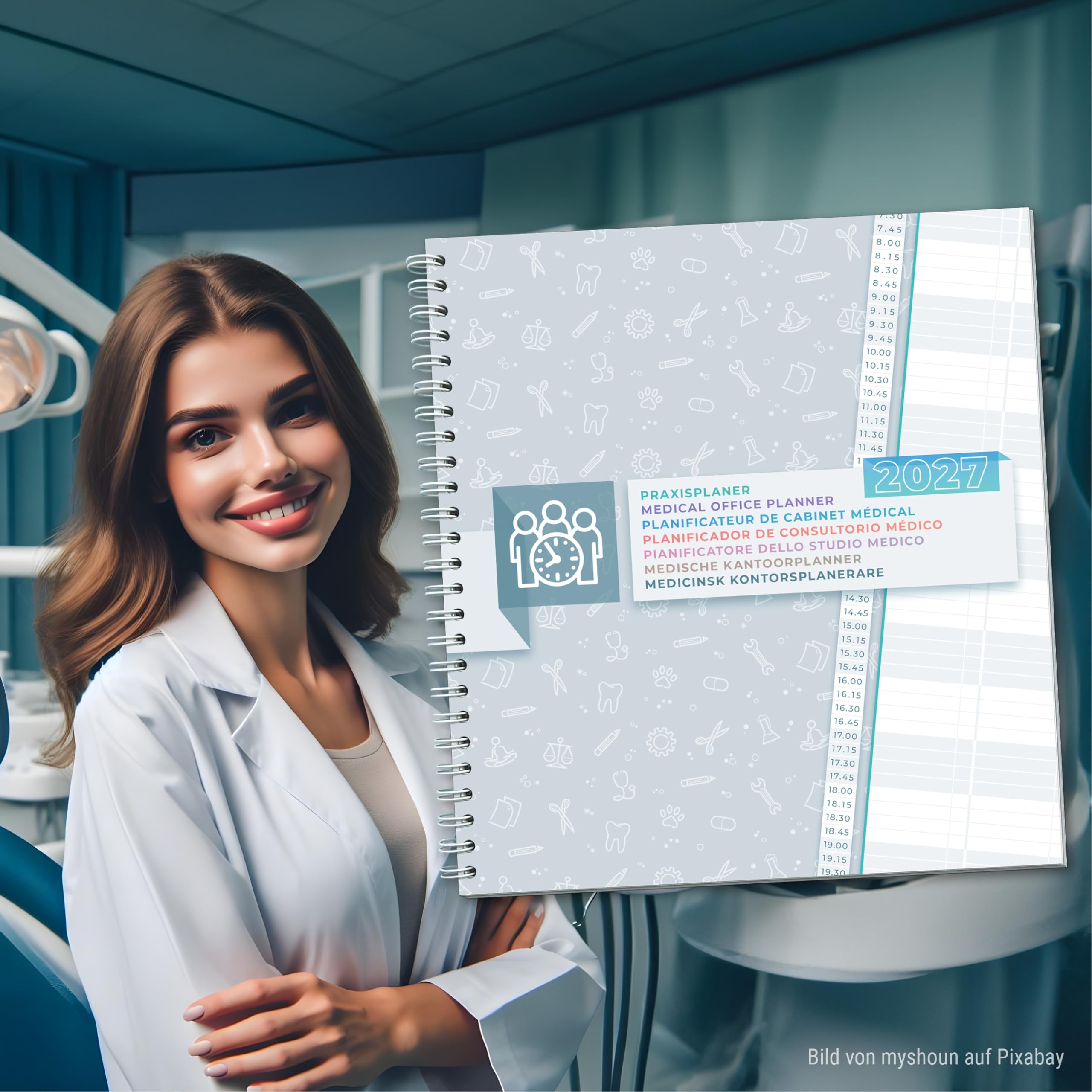 1 x Praxisplaner 2027 Praxisbuch im 15 Minuten Takt, 2 Spalten/Tag Arztpraxis Praxis Terminplaner als extra großer Praxis Kalender 33x30cm (2027)