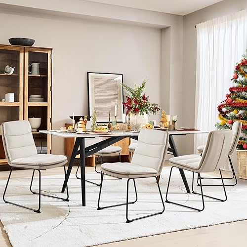 Miniatura 24 de COLAMY Juego de 6 sillas de comedor tapizadas, modernas sillas de cocina con respaldo, sillas laterales de tela con patas de madera para cocina,