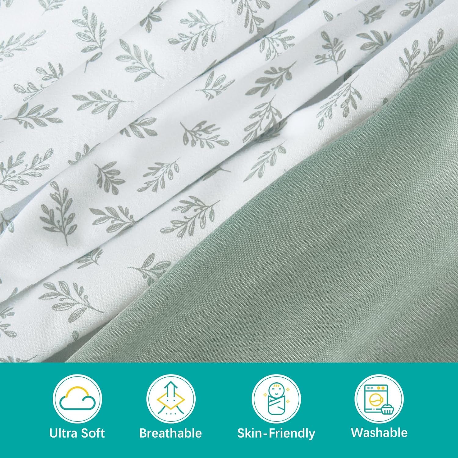 Next to Me Crib Sheets 4 Pack,Ultra Soft Crib Sheets Fitted 83x50cm,Compatible with Chicco Next2Me & Tutti Bambini Cozee Crib Mattress,Green Leaf - Image 2