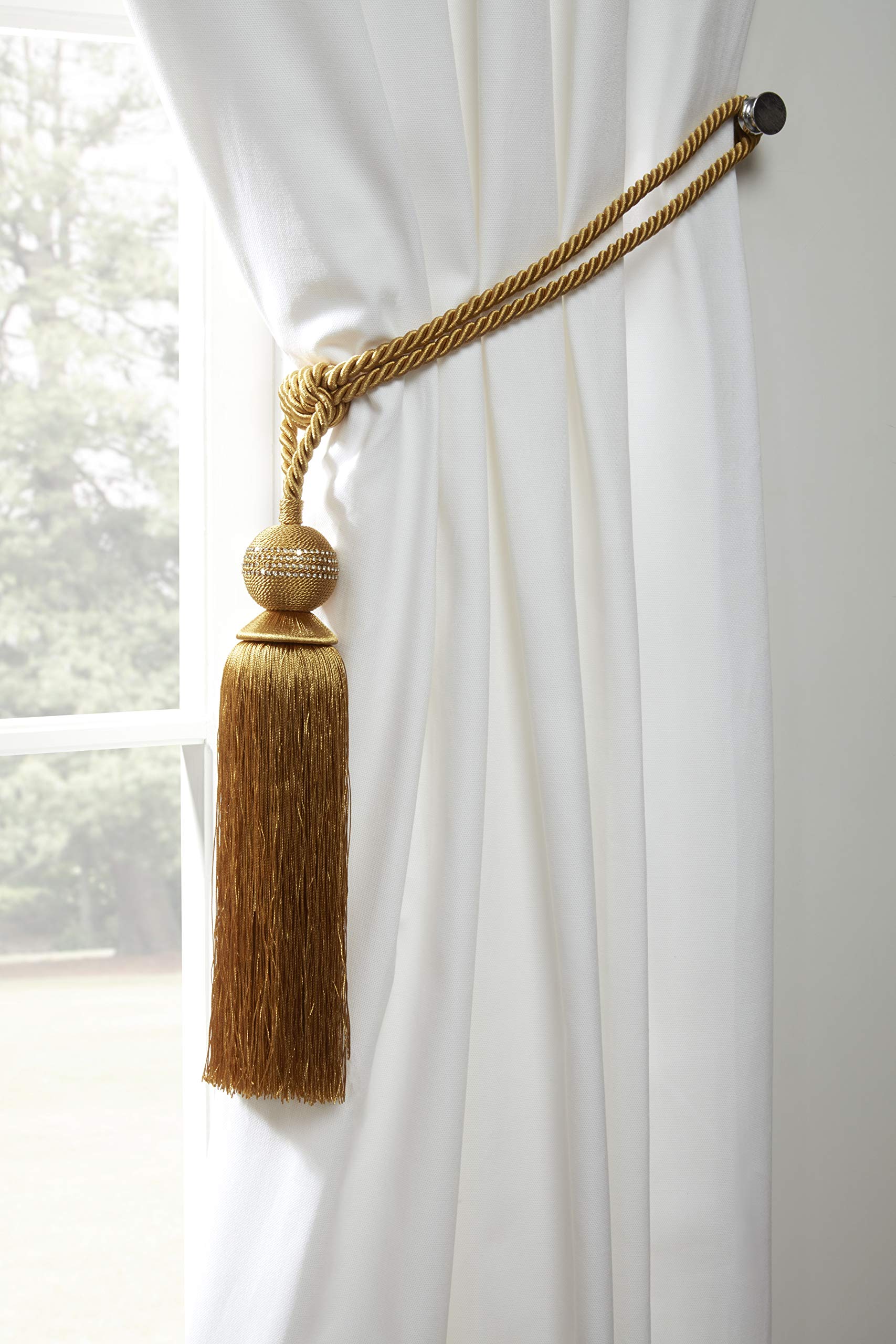 Julian Charles Yellow Galaxy Ochre Rope Tassel Curtain Tiebacks (Pair) - One Size