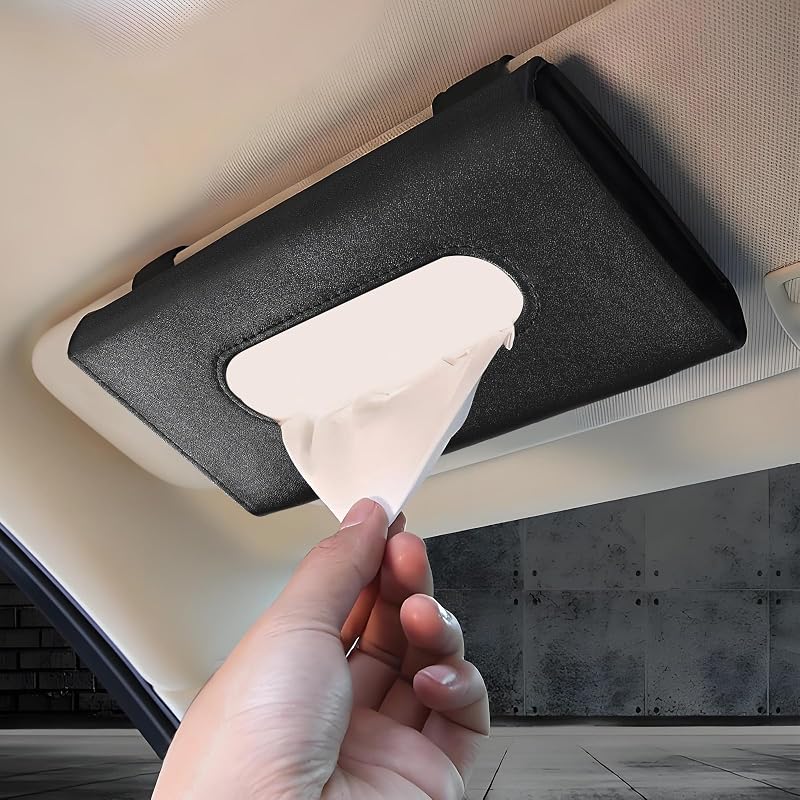 Organizador de Lenços para Carro Hbxdeco em Couro Sintético PU para Para-Sol Preto