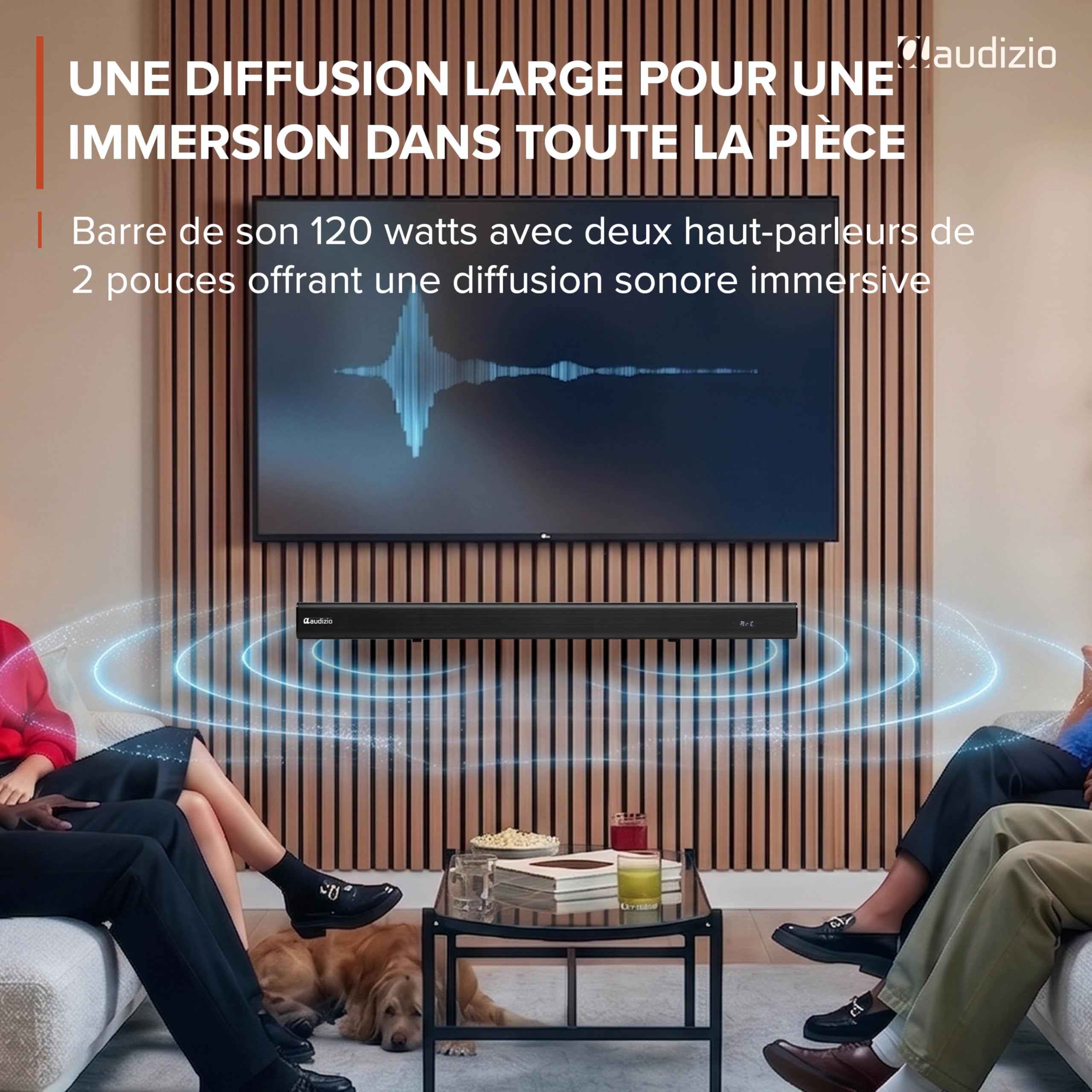 Audizio SB82S Barre De Son avec Caisson de Basse Filaire Bluetooth 5.3 HDMI Arc 120W, Soundbar 2.1 80 cm Optique, USB, AUX, Son TV Plus Puissant avec des Basses Profondes, Films, Musique et Jeux