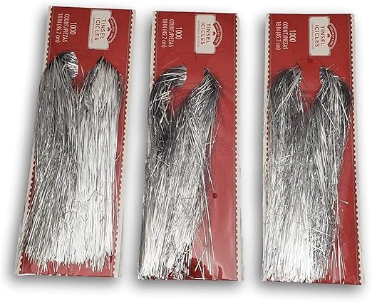 Holiday Time Tinsel Icicles 1000 Strands 3 Pack 18"