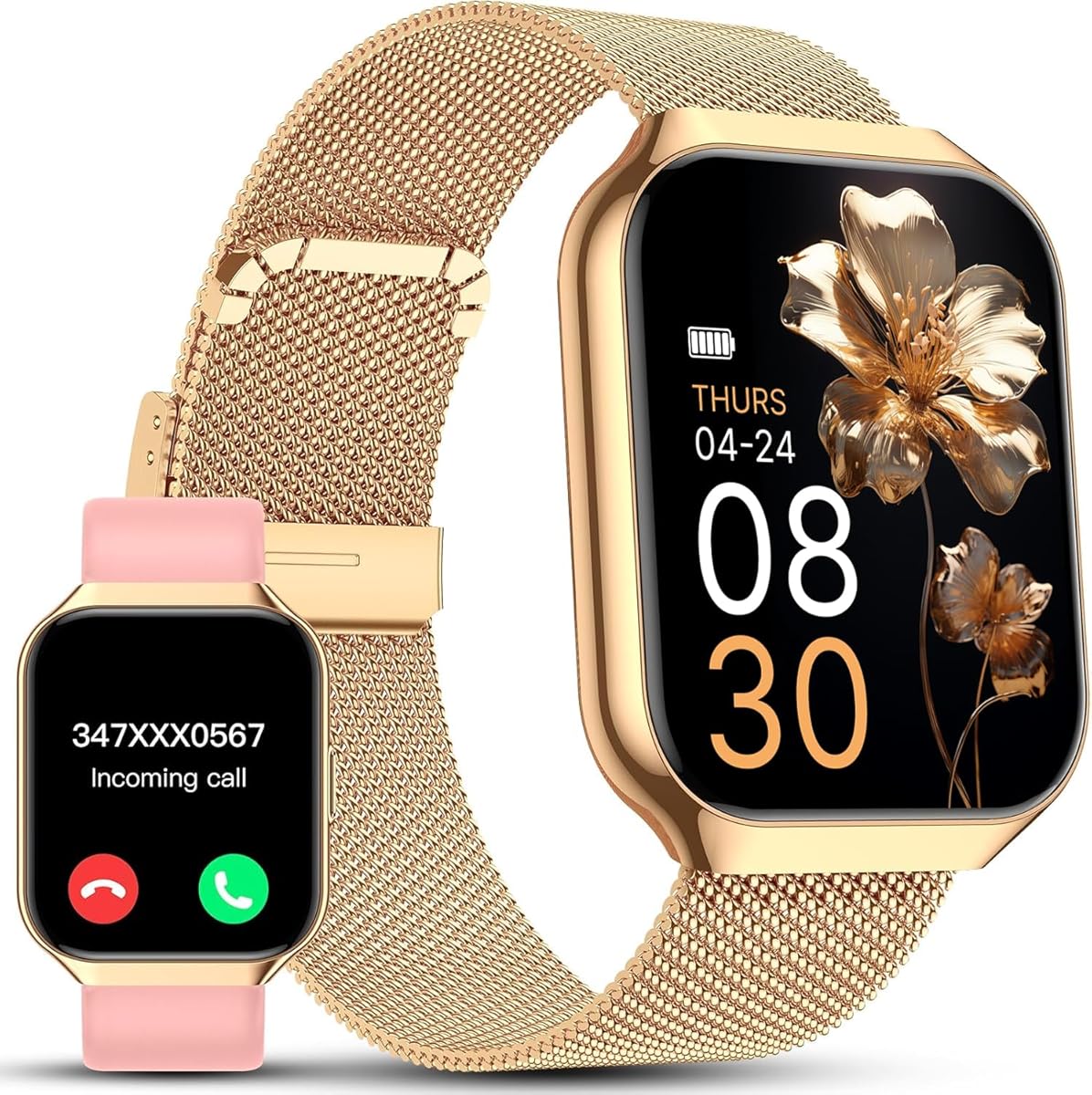 Montre Connectée Femme, 1.91" HD Smartwatch Fonction Féminine avec Appel Bluetooth 5.4, 120+ Modes Sportifs, 200+ Cadrans personnalisés, 24H Moniteur Sommeil/FC/SpO2, Android iOS, Or Rose