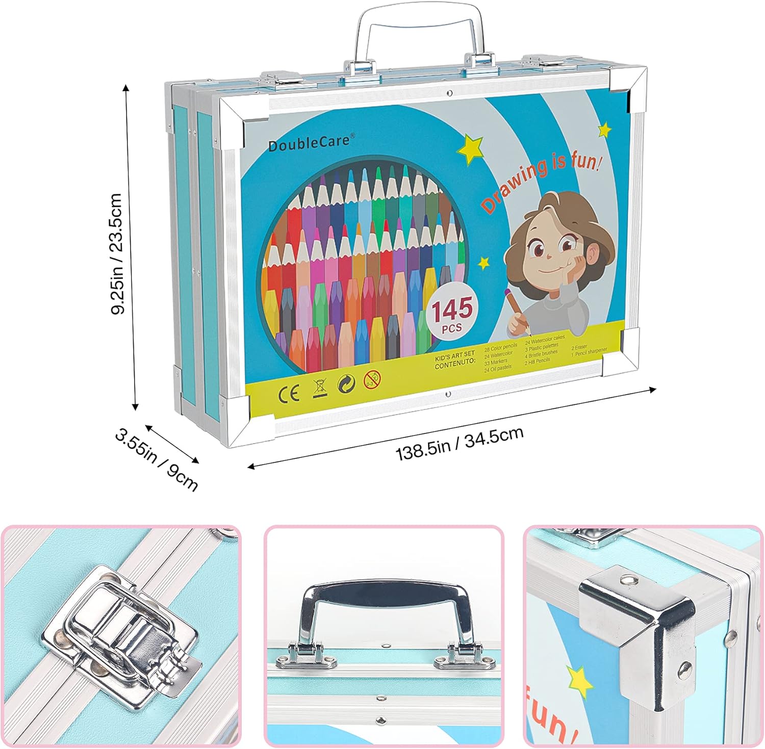 145 Piece Art Set, DoubleCare Deluxe Portable Aluminum Box & Drawing