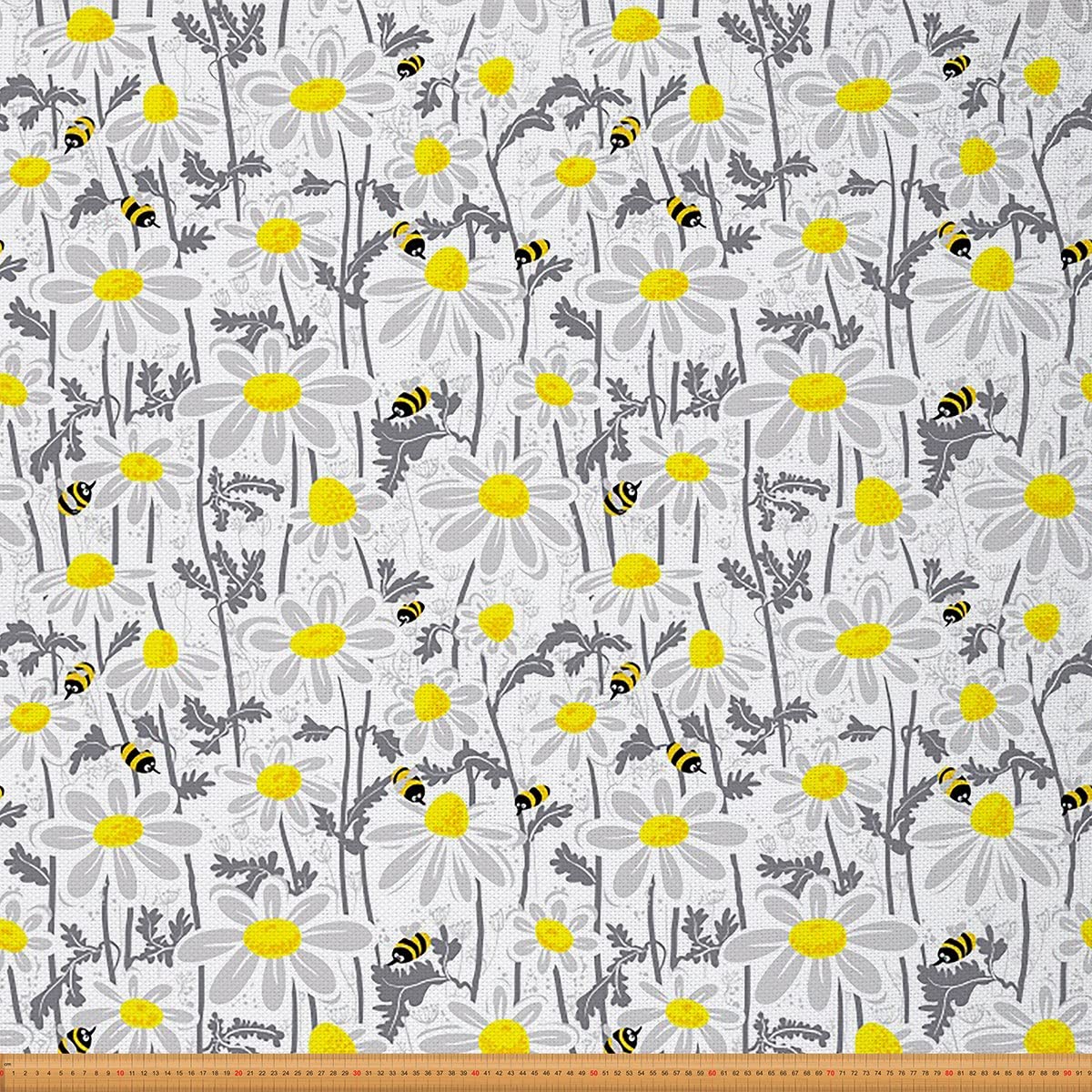 Floral Outdoor Fabric by The Yard,Daisy Flowers Bees Fabric for Chairs,Spring Garden Sunflower Botanical Fabric for Home DIY Projects,10 Yards,(L920*W150cm) Yellow White