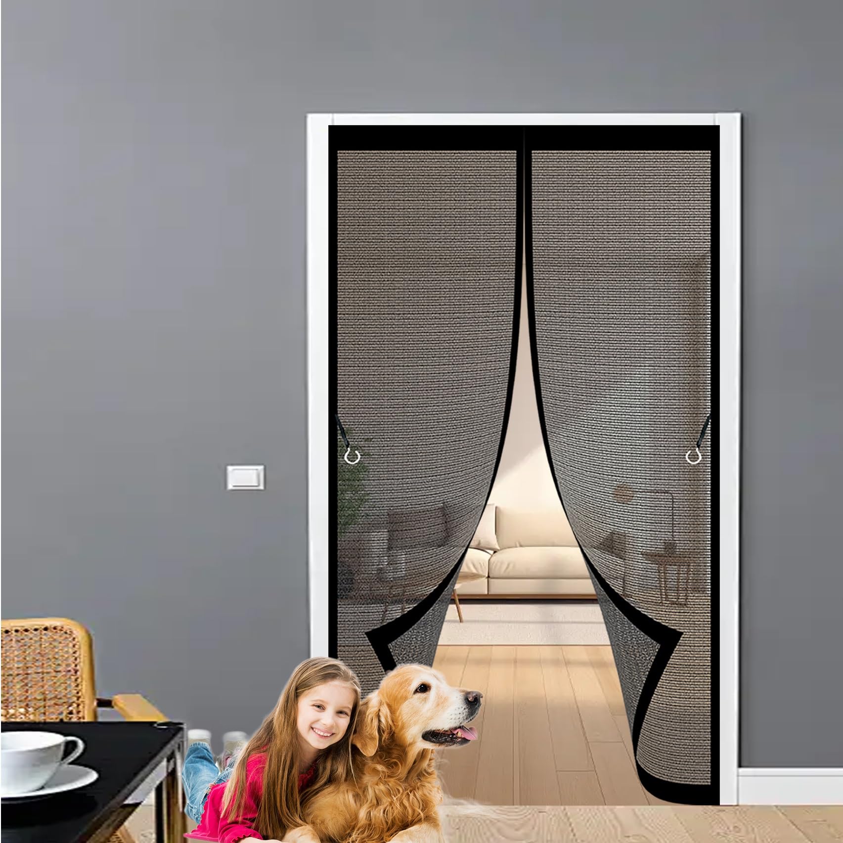 Rideau moustiquaire porte 106x112 maille fine anti-moustique automatique noir