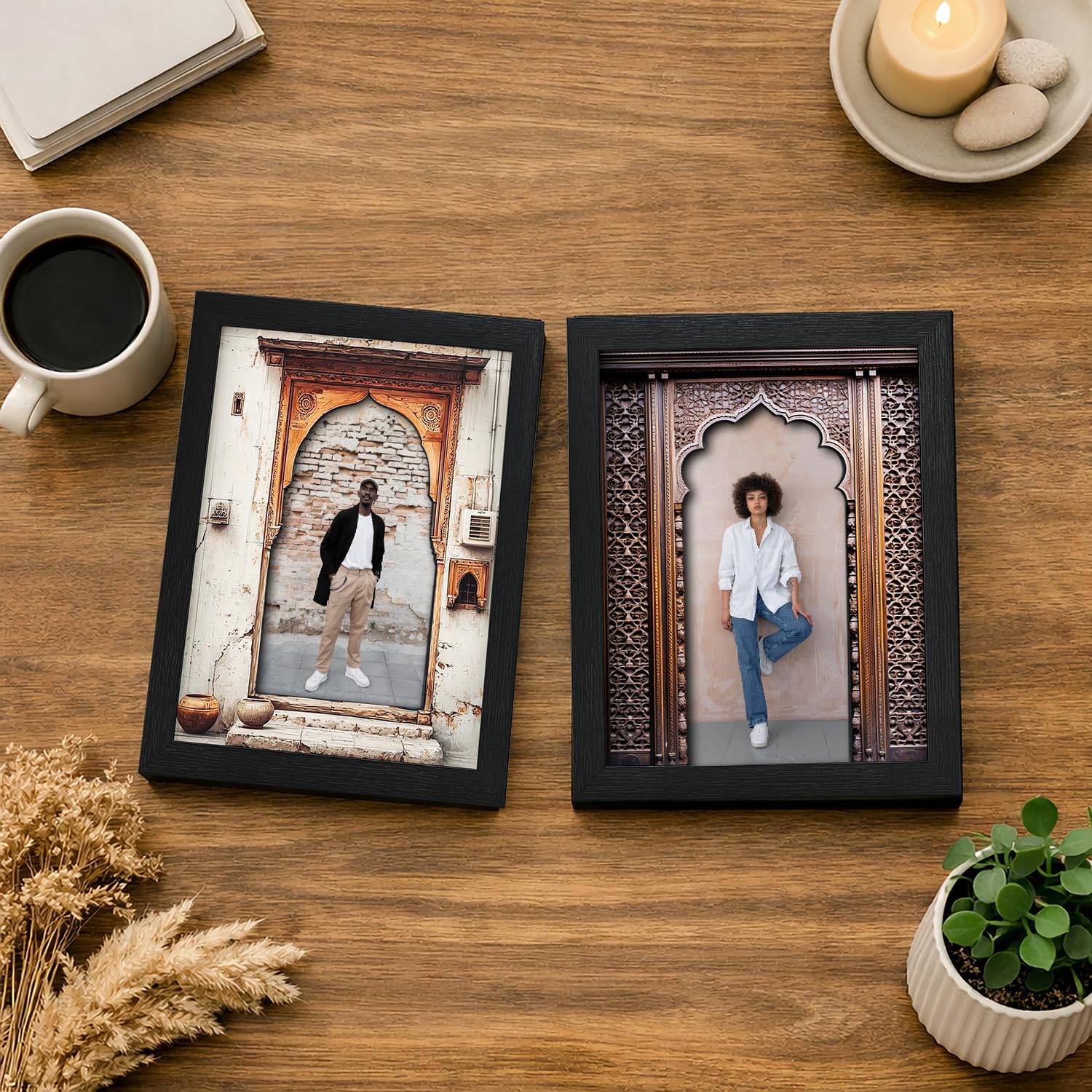 RANDOM 3D Plaque Art Frame Set of 2,Black MDF Frame, 23x28 CM, High-Definition Printing for Home Office (3D Plaque Archway Painting) 2