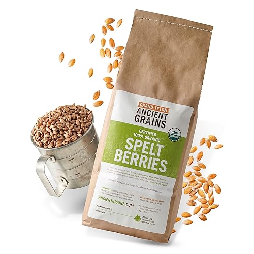 Grand Teton Ancient Grains - Bayas de espelta 100% orgánicas, bayas enteras de espelta sin moler, grano orgánico Farro cultivado en Estados Unidos,