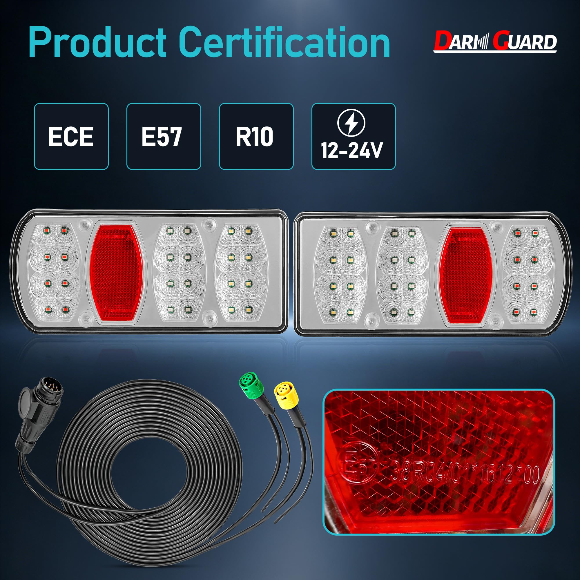 Fanale posteriore a LED per rimorchio, 13 poli, 5,5 m + 25 cm