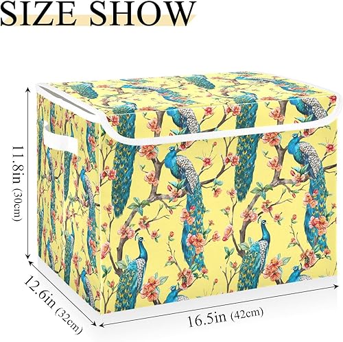 Miniatura 3 de Bolsas de almacenamiento plegables de pavo real para ropa, contenedores de almacenamiento de tela con asa reforzada, organizadores de armario para