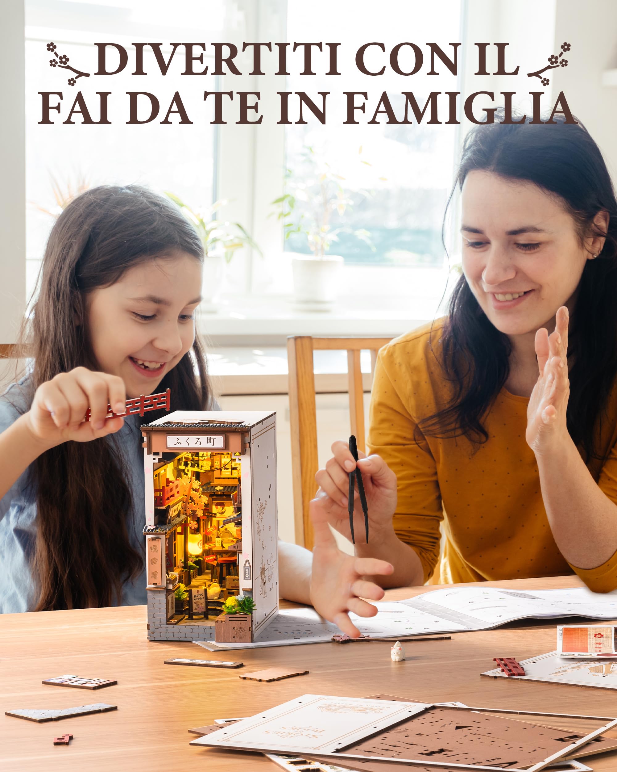 Rolife Book Nook Kit Miniature da Costruire DIY Booknook Sakura Wine Alley 3d Puzzle Legno con Luci Decorazione Libreria Casa Modellismo da Costruire Adulti Diorama Modellismo